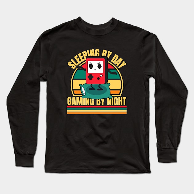 Sleeping By Day Gaming By Night Long Sleeve T-Shirt by FullOnNostalgia